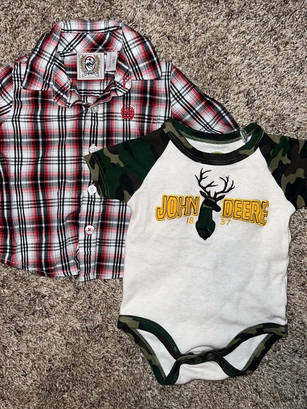Baby Boy Bundle 3/6m John Deere Camo Onesie Cinch Western Cowboy Plaid Button Up